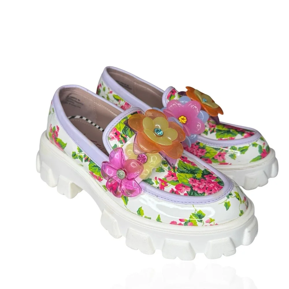 Betsey Johnson Vinie Lug Platform Shoes Women's US Size 8 Multi Floral Loafer - Picture 5 of 10